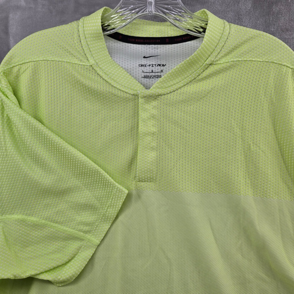 Nike Tiger Woods Collection Polo Mens Large Lime Green Dri-Fit ADV Golf Shirt